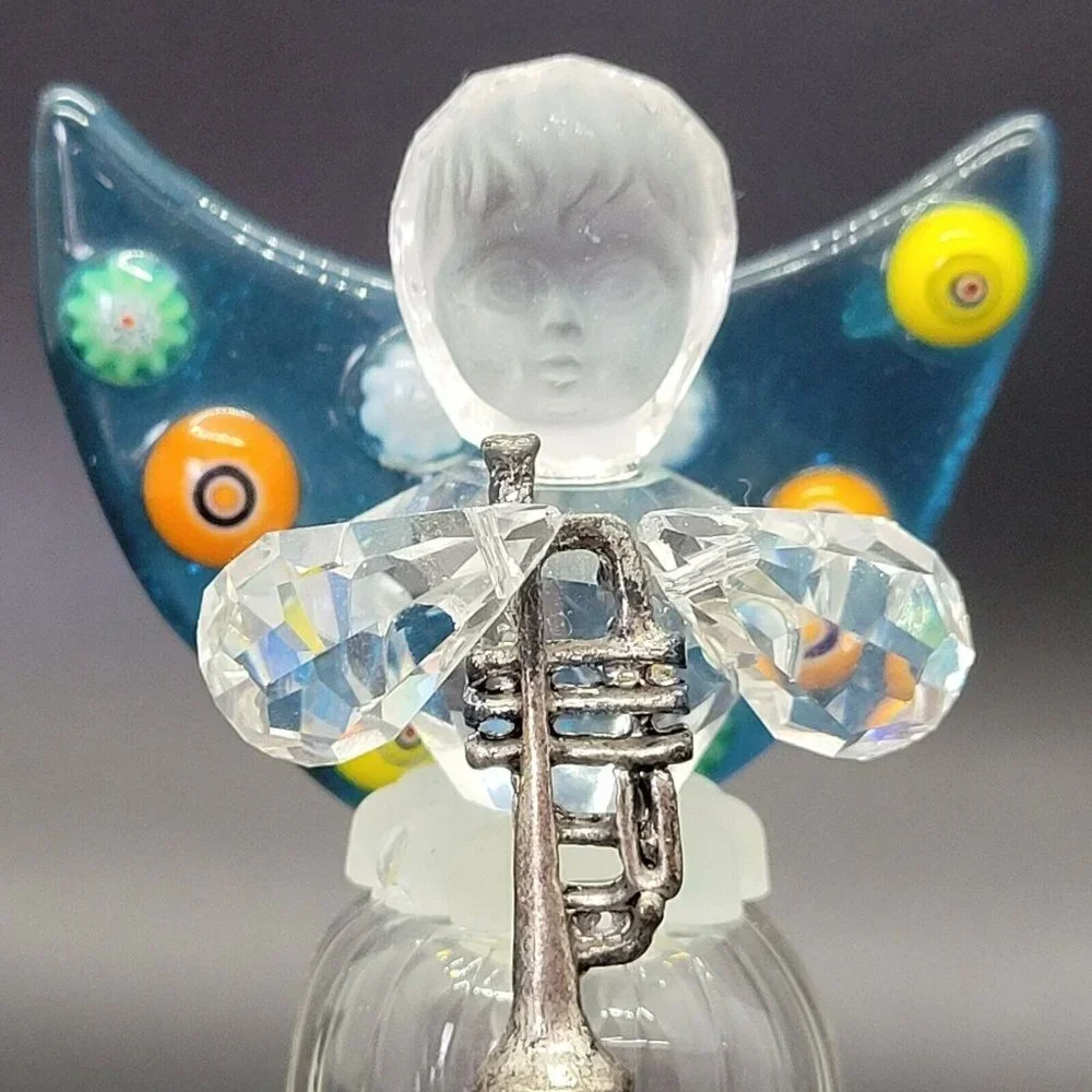 Art Glass Angel Bell Crystal Arms Millefiori Wings Delicate Collectible Curio